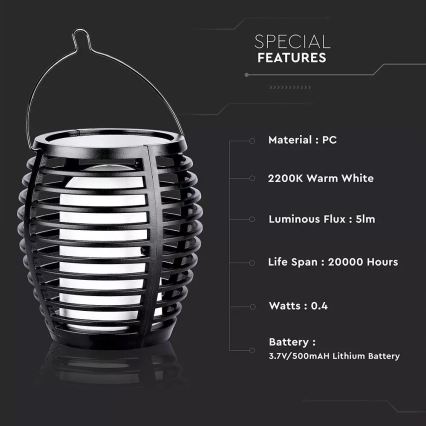 LED Solarna svetilka FLAME 4v1 1xLED/0,45W/3,7V IP44 500 mAh