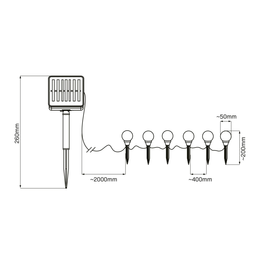 LED Solarna svetilka KULKI 6xLED/1,2V 600 mAh 4,3 m IP44 črna/bela