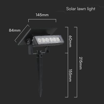 LED Solarna svetilka LED/0,9W/3,7V 3000K IP65 črna