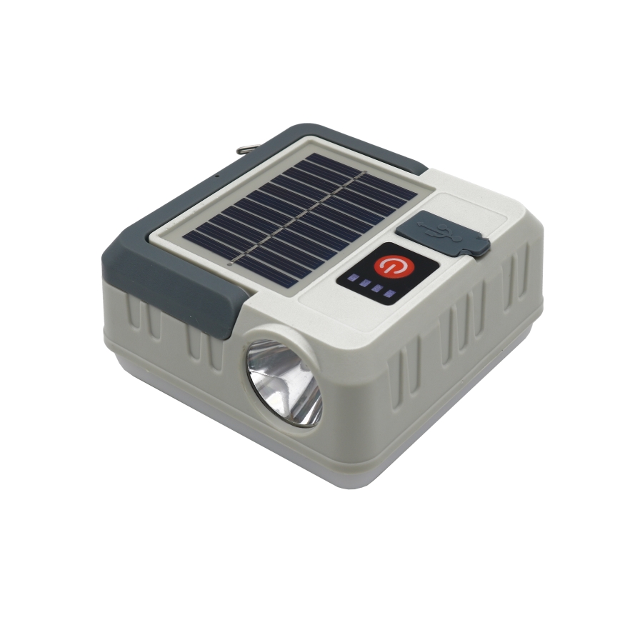 LED Zatemnitven polnilni solarna svetilka s funkcijo power bank LED/1W/5,5V 8000K IPX4 1200 mAh siva