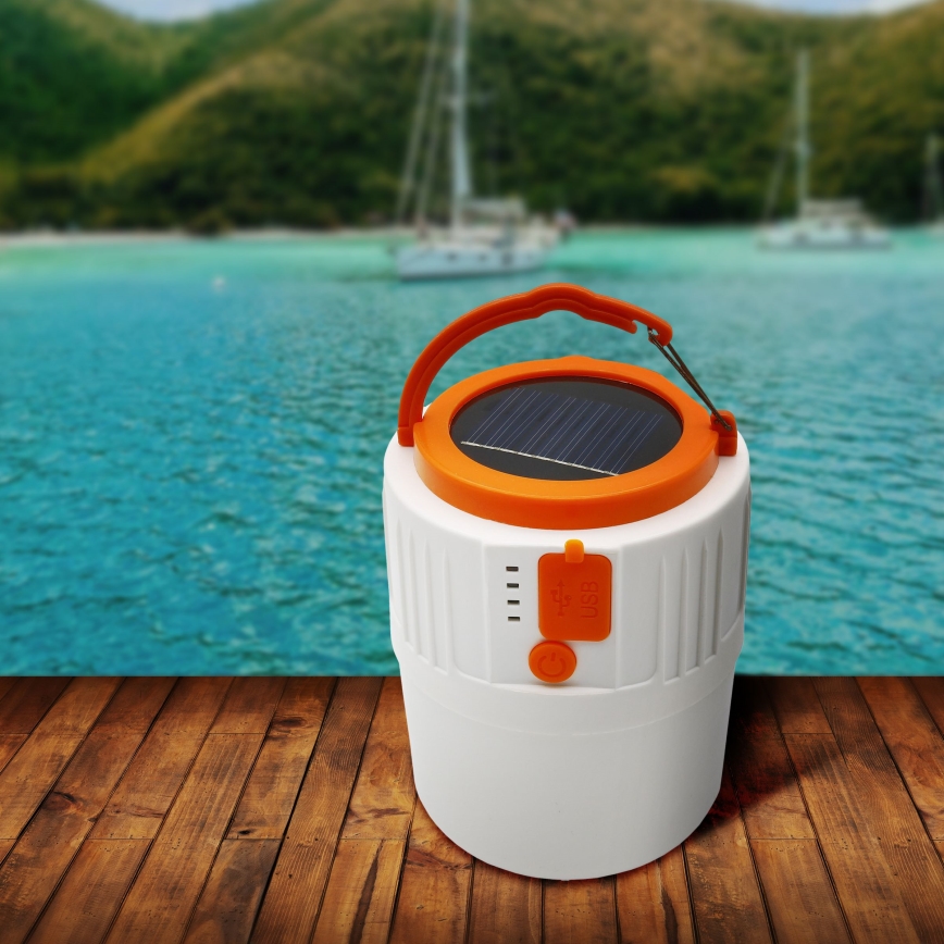 LED Zatemnitven polnilni solarna svetel s funkcijo power bank K1 LED/3W/3,7V 7000K IPX4 3200 mAh bela