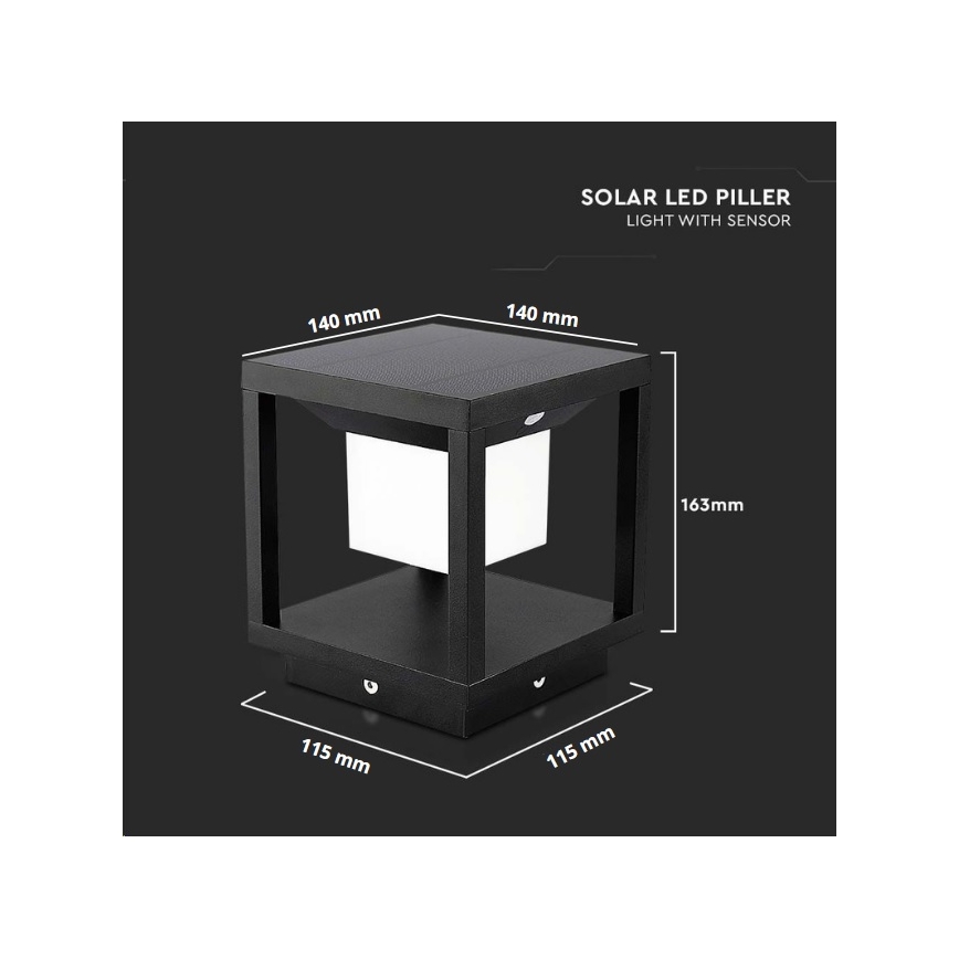 LED Solarna svetilka s senzorjem LED/2W/5,5V 3000K IP65 črna