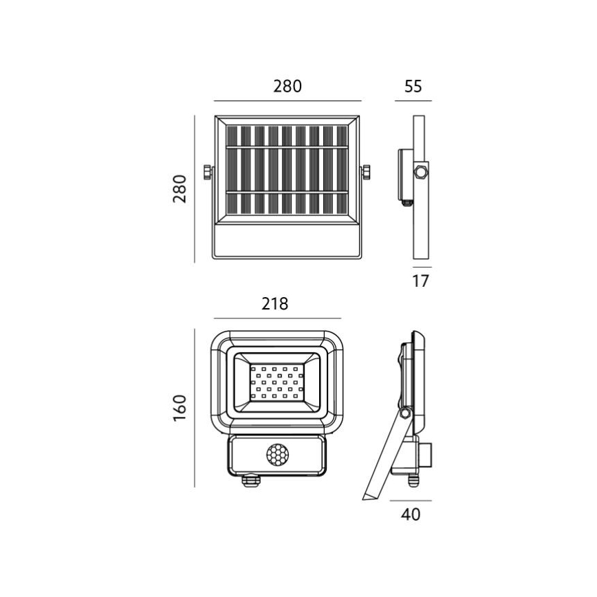 LED Solarna svetilka s senzorjem LED/30W/3,7V 6500K IP65 6600 mAh