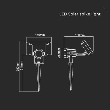 LED Solarna svetilka SPIKE LED/2W/5,5V IP65 3000K 1200 mAh
