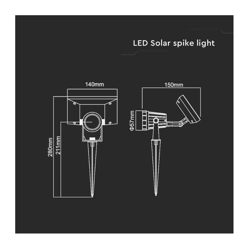 LED Solarna svetilka SPIKE LED/2W/5,5V IP65 3000K 1200 mAh