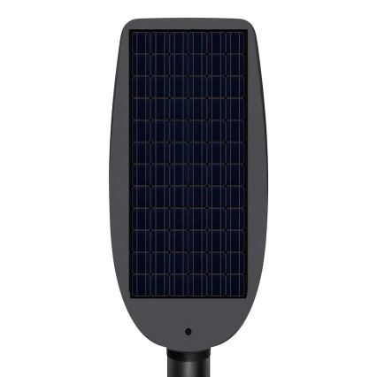 Zatemnjevalna LED solarna ulična svetilka z vgrajenim senzorjem VENICE LED/200W/3,2V 12000 mAh IP65 črna + daljinski upravljalnik