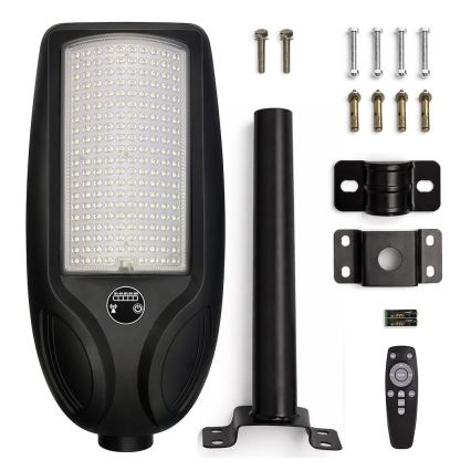 Zatemnjevalna LED solarna ulična svetilka z vgrajenim senzorjem VENICE LED/200W/3,2V 12000 mAh IP65 črna + daljinski upravljalnik