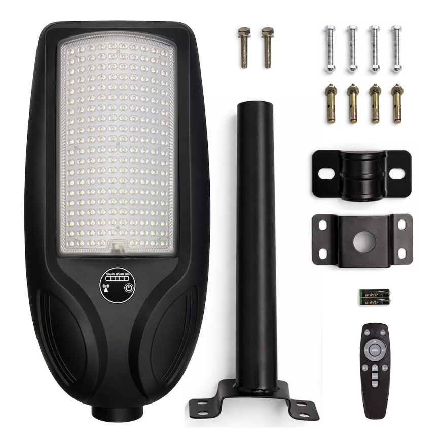 Zatemnjevalna LED solarna ulična svetilka z vgrajenim senzorjem VENICE LED/200W/3,2V 12000 mAh IP65 črna + daljinski upravljalnik