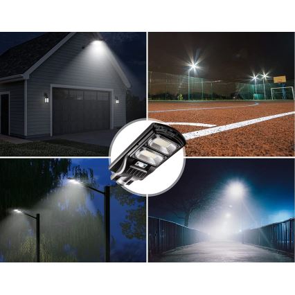 LED Zatemnitvena solarna ulica svetilka s senzorjem LED/120W/6V 6500K IP65 črna + Daljinski upravljalnik