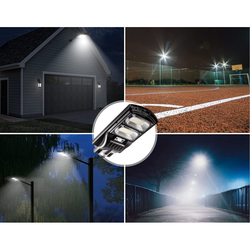 LED Zatemnitvena solarna ulica svetilka s senzorjem LED/120W/6V 6500K IP65 črna + Daljinski upravljalnik