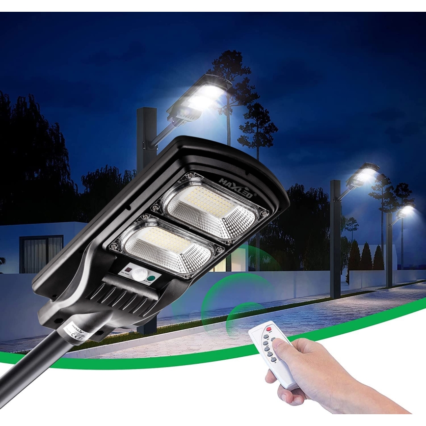 LED Zatemnitvena solarna ulica svetilka s senzorjem LED/120W/6V 6500K IP65 črna + Daljinski upravljalnik