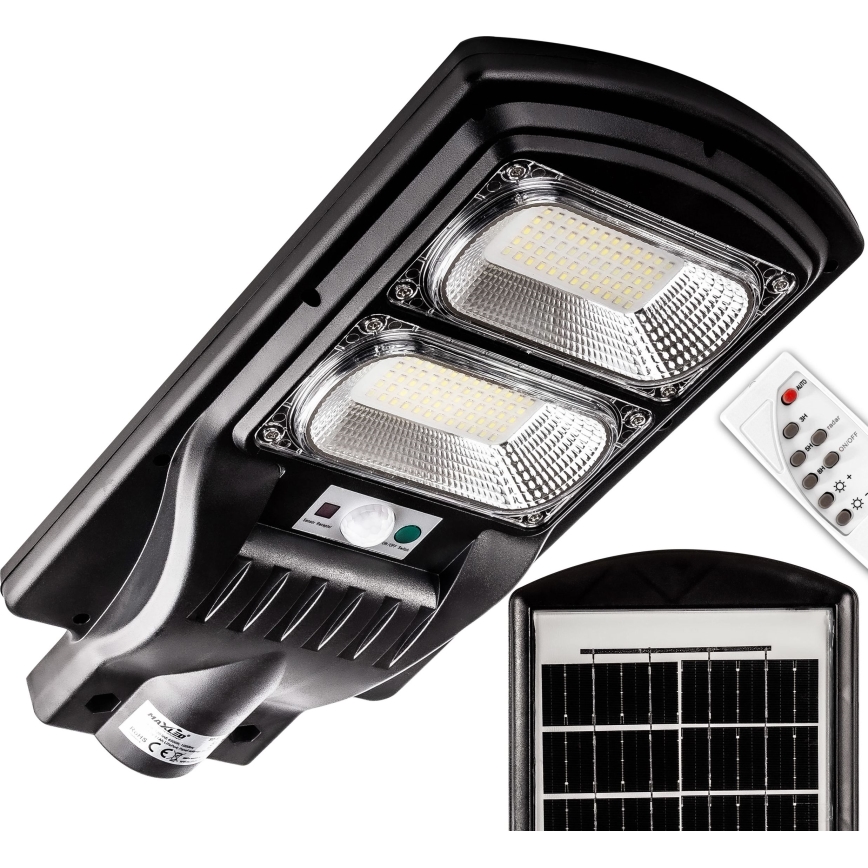 LED Zatemnitvena solarna ulica svetilka s senzorjem LED/120W/6V 6500K IP65 črna + Daljinski upravljalnik
