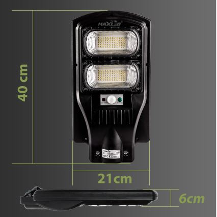LED Zatemnitvena solarna ulica svetilka s senzorjem LED/120W/6V 6500K IP65 črna + Daljinski upravljalnik