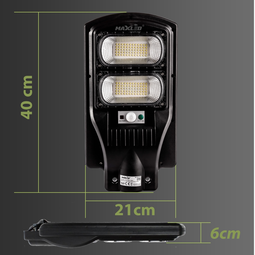 LED Zatemnitvena solarna ulica svetilka s senzorjem LED/120W/6V 6500K IP65 črna + Daljinski upravljalnik