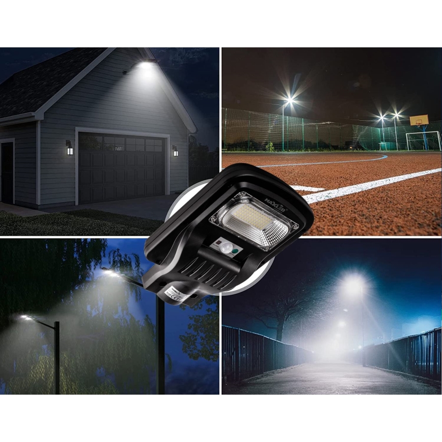 LED Zatemnitvena solarna ulica svetilka s senzorjem LED/150W/6V 6500K IP65 črna + Daljinski upravljalnik