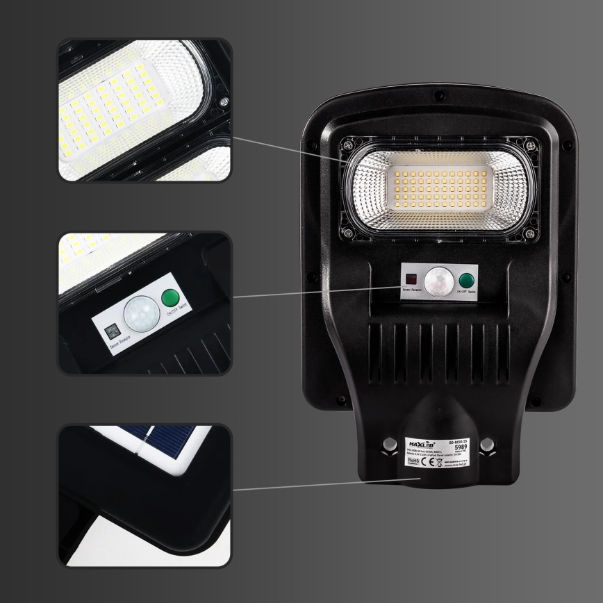 LED Zatemnitvena solarna ulica svetilka s senzorjem LED/150W/6V 6500K IP65 črna + Daljinski upravljalnik