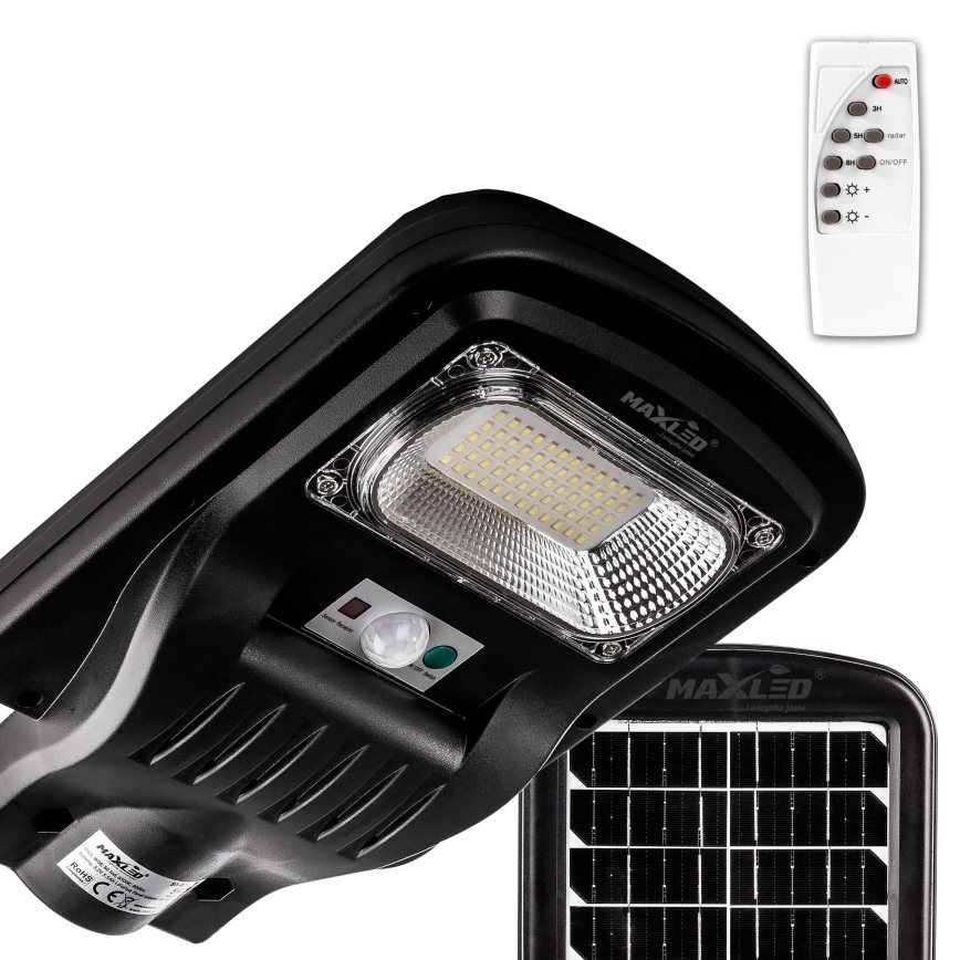 LED Zatemnitvena solarna ulica svetilka s senzorjem LED/150W/6V 6500K IP65 črna + Daljinski upravljalnik