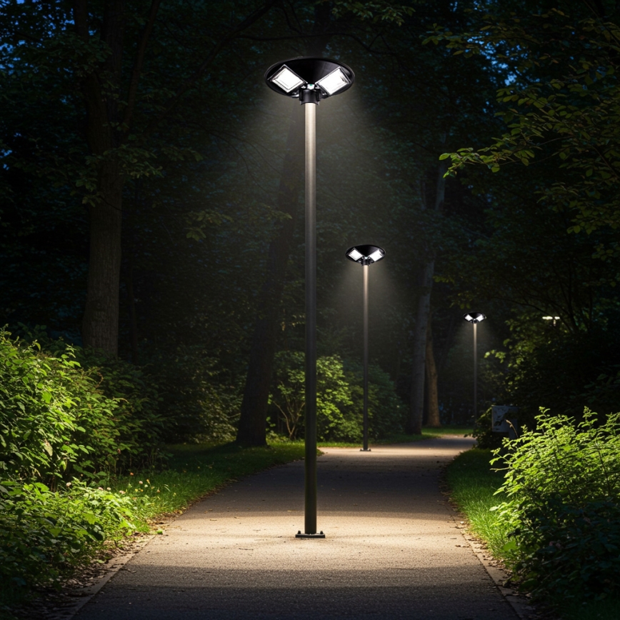LED Zatemnitvena solarna ulična svetilka s senzorjem LED/15W/6V 11000 mAh 6500K IP65 črna + Daljinski upravljalnik