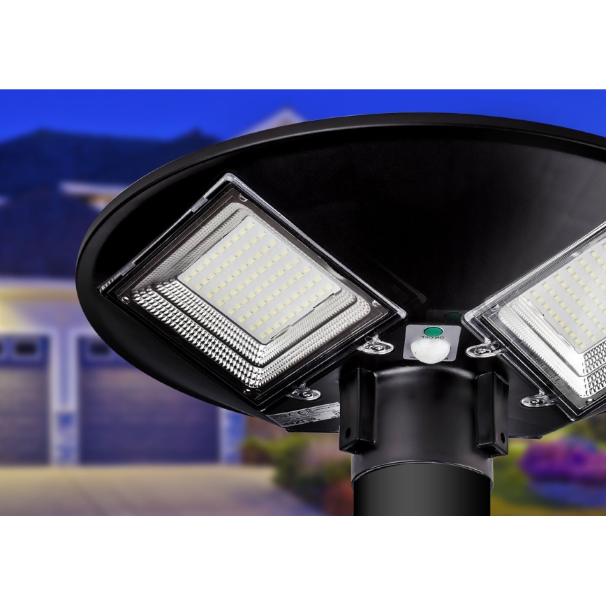 LED Zatemnitvena solarna ulična svetilka s senzorjem LED/15W/6V 11000 mAh 6500K IP65 črna + Daljinski upravljalnik
