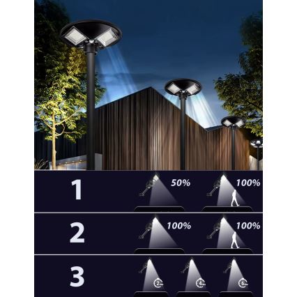 LED Zatemnitvena solarna ulična svetilka s senzorjem LED/15W/6V 11000 mAh 6500K IP65 črna + Daljinski upravljalnik