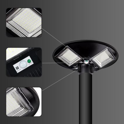 LED Zatemnitvena solarna ulična svetilka s senzorjem LED/15W/6V 11000 mAh 6500K IP65 črna + Daljinski upravljalnik