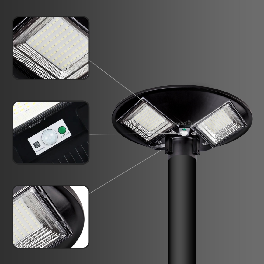 LED Zatemnitvena solarna ulična svetilka s senzorjem LED/15W/6V 11000 mAh 6500K IP65 črna + Daljinski upravljalnik