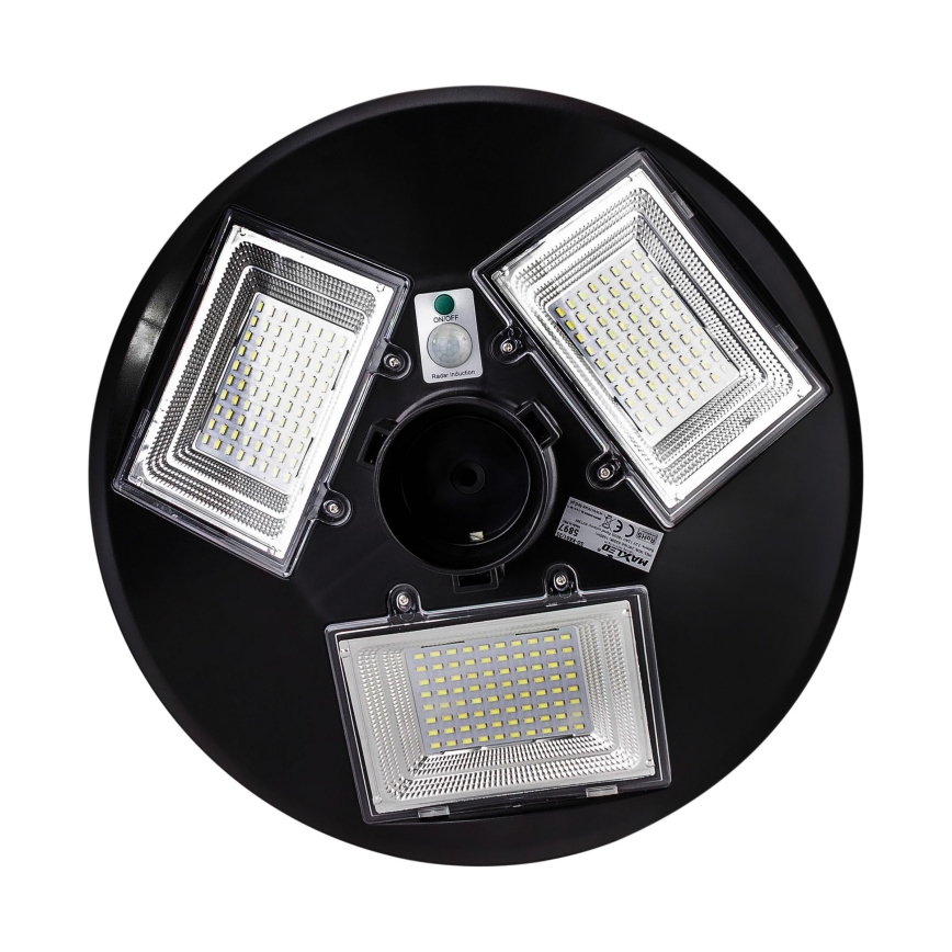 LED Zatemnitvena solarna ulična svetilka s senzorjem LED/15W/6V 11000 mAh 6500K IP65 črna + Daljinski upravljalnik