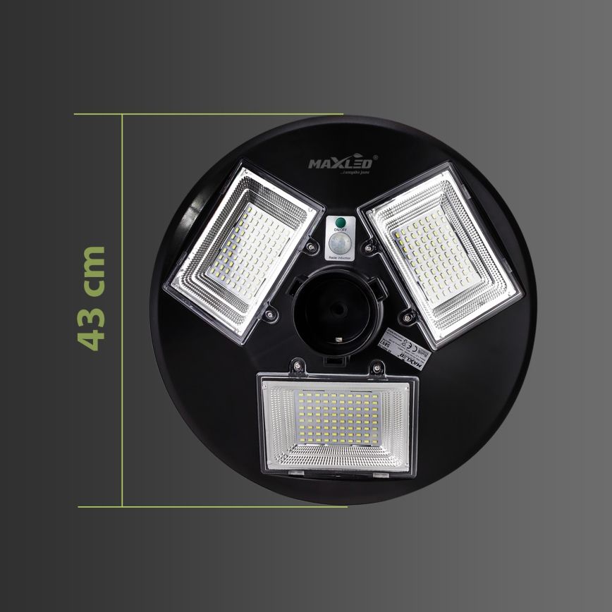 LED Zatemnitvena solarna ulična svetilka s senzorjem LED/15W/6V 11000 mAh 6500K IP65 črna + Daljinski upravljalnik