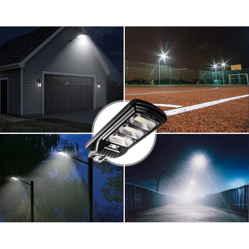 LED Zatemnitvena solarna ulica svetilka s senzorjem LED/180W/6V 6500K IP65 črna + Daljinski upravljalnik