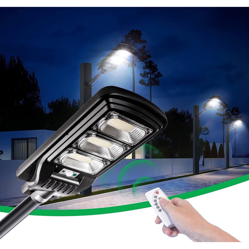 LED Zatemnitvena solarna ulica svetilka s senzorjem LED/180W/6V 6500K IP65 črna + Daljinski upravljalnik