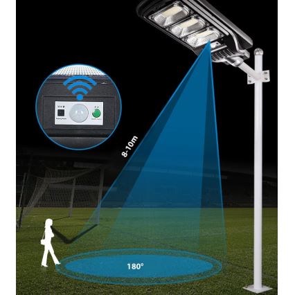 LED Zatemnitvena solarna ulica svetilka s senzorjem LED/180W/6V 6500K IP65 črna + Daljinski upravljalnik