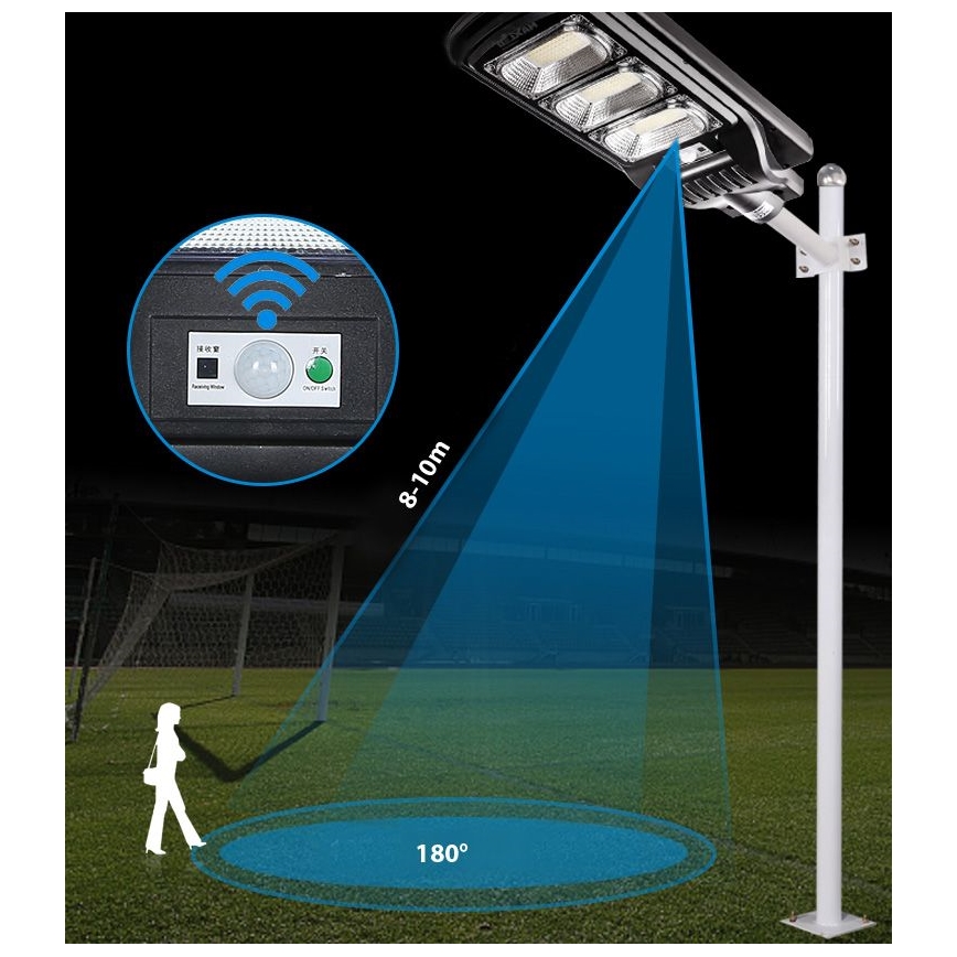 LED Zatemnitvena solarna ulica svetilka s senzorjem LED/180W/6V 6500K IP65 črna + Daljinski upravljalnik