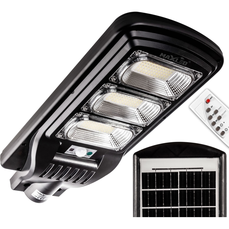 LED Zatemnitvena solarna ulica svetilka s senzorjem LED/180W/6V 6500K IP65 črna + Daljinski upravljalnik