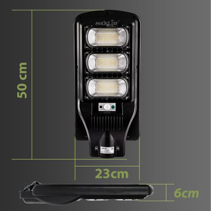 LED Zatemnitvena solarna ulica svetilka s senzorjem LED/180W/6V 6500K IP65 črna + Daljinski upravljalnik