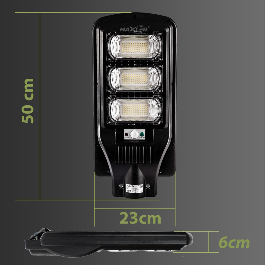 LED Zatemnitvena solarna ulica svetilka s senzorjem LED/180W/6V 6500K IP65 črna + Daljinski upravljalnik