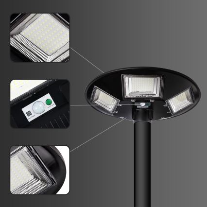 LED Zatemnitvena solarna ulična svetilka s senzorjem LED/22W/6V 18000 mAh 6500K IP65 črna + Daljinski upravljalnik