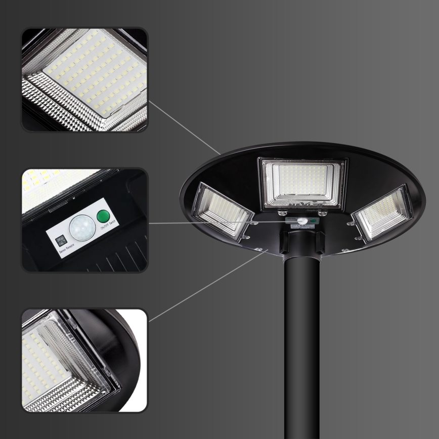 LED Zatemnitvena solarna ulična svetilka s senzorjem LED/22W/6V 18000 mAh 6500K IP65 črna + Daljinski upravljalnik