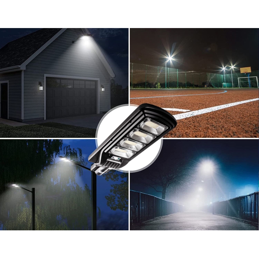 LED Zatemnitvena solarna ulica svetilka s senzorjem LED/240W/6V 6500K IP65 črna + Daljinski upravljalnik