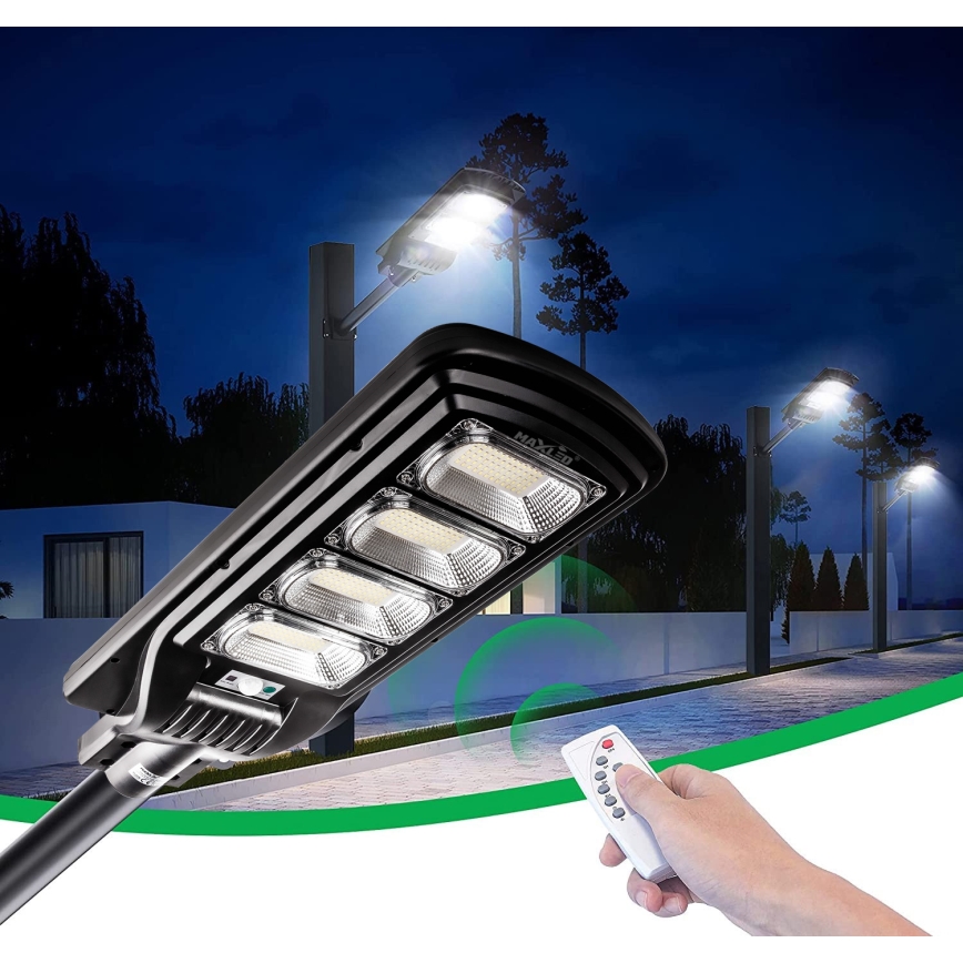 LED Zatemnitvena solarna ulica svetilka s senzorjem LED/240W/6V 6500K IP65 črna + Daljinski upravljalnik