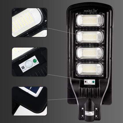 LED Zatemnitvena solarna ulica svetilka s senzorjem LED/240W/6V 6500K IP65 črna + Daljinski upravljalnik