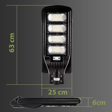 LED Zatemnitvena solarna ulica svetilka s senzorjem LED/240W/6V 6500K IP65 črna + Daljinski upravljalnik