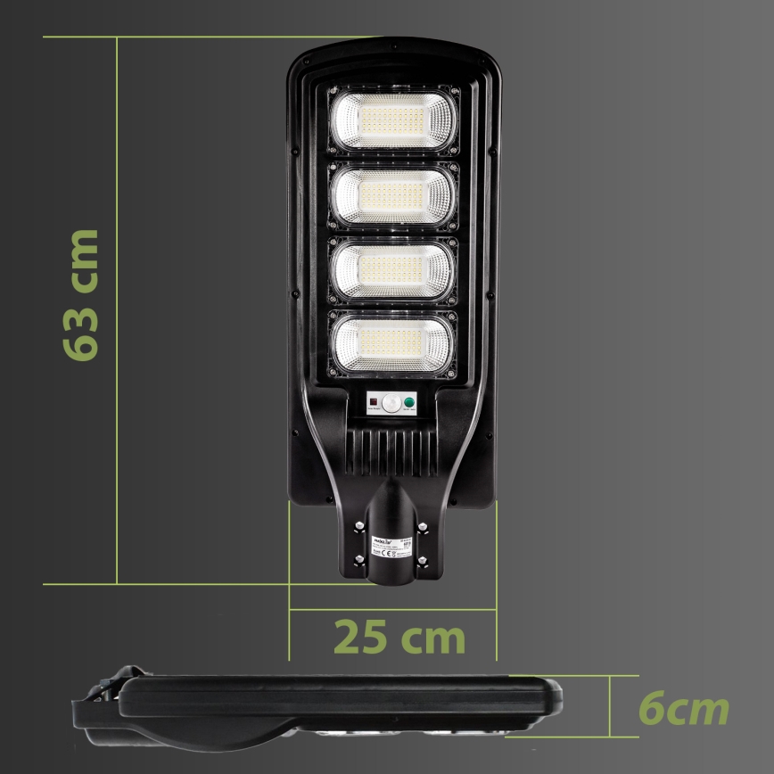 LED Zatemnitvena solarna ulica svetilka s senzorjem LED/240W/6V 6500K IP65 črna + Daljinski upravljalnik
