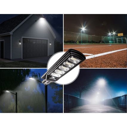 LED Zatemnitvena solarna ulica svetilka s senzorjem LED/300W/6V 6500K IP65 črna + Daljinski upravljalnik