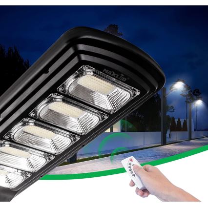 LED Zatemnitvena solarna ulica svetilka s senzorjem LED/300W/6V 6500K IP65 črna + Daljinski upravljalnik