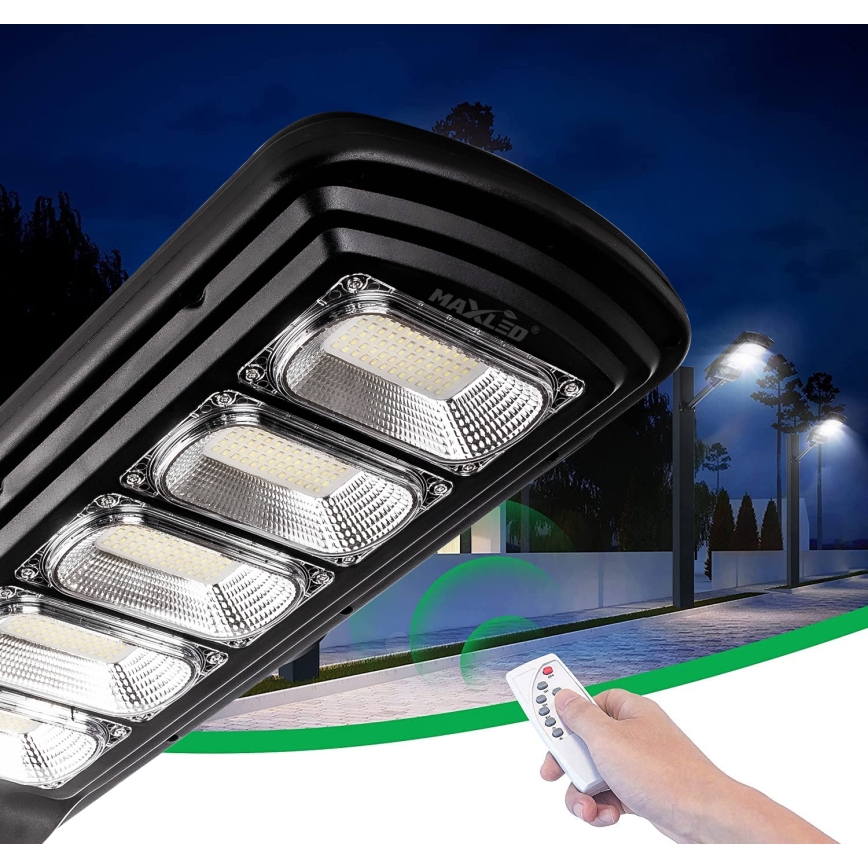 LED Zatemnitvena solarna ulica svetilka s senzorjem LED/300W/6V 6500K IP65 črna + Daljinski upravljalnik