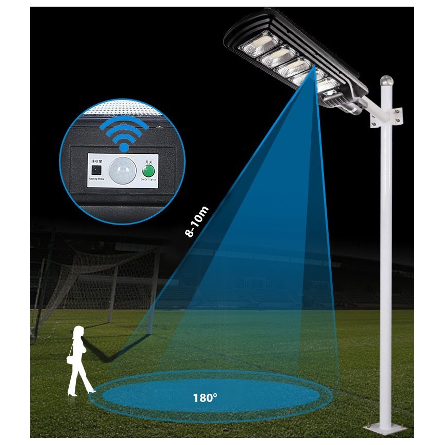 LED Zatemnitvena solarna ulica svetilka s senzorjem LED/300W/6V 6500K IP65 črna + Daljinski upravljalnik