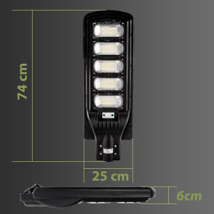LED Zatemnitvena solarna ulica svetilka s senzorjem LED/300W/6V 6500K IP65 črna + Daljinski upravljalnik