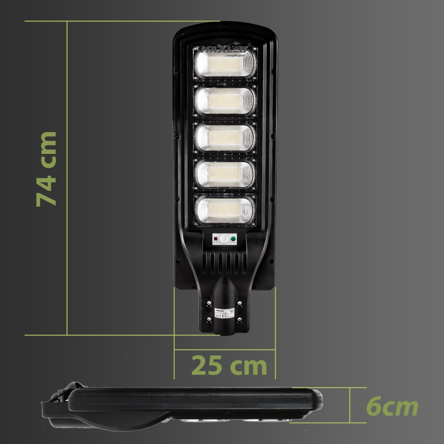 LED Zatemnitvena solarna ulica svetilka s senzorjem LED/300W/6V 6500K IP65 črna + Daljinski upravljalnik