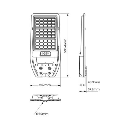 LED Solarna ulična svetilka VIA 100W/10000 mAh 3,2V 6000K IP65 + Daljinski upravljalnik