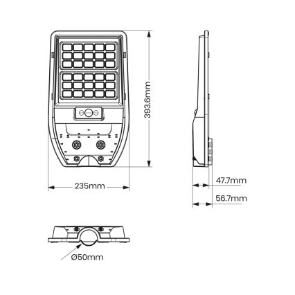 LED Solarna ulična svetilka VIA 50W/5000 mAh 3,2V 6000K IP65 + Daljinski upravljalnik